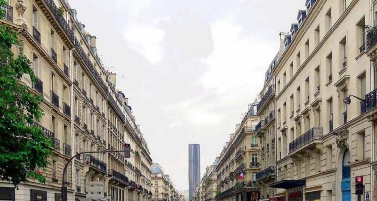 Paris street with skyscraper in background