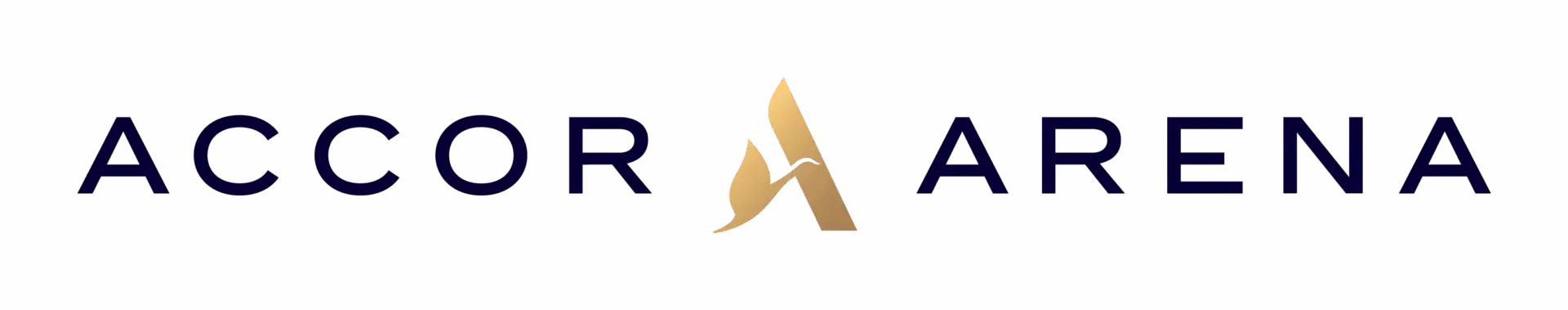 Logo Accor Arena sur fond bleu foncé.