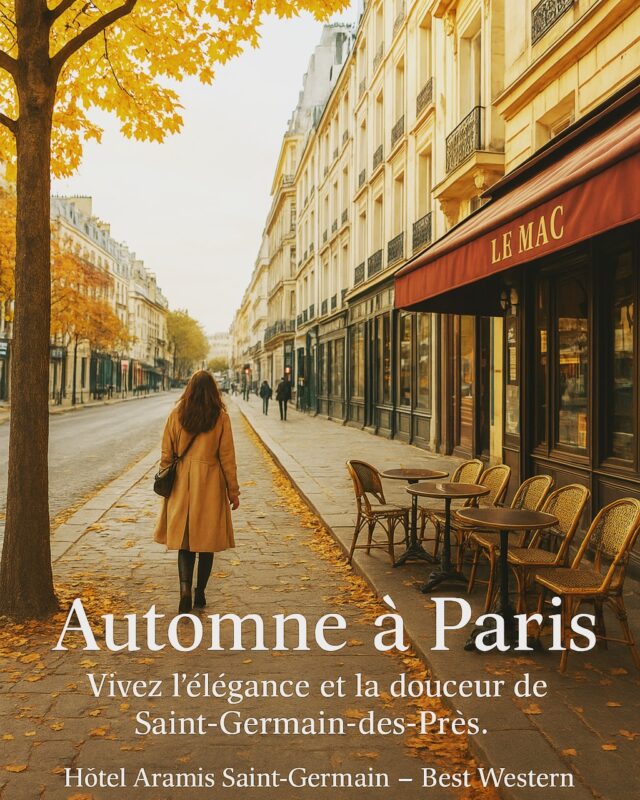 “Fall in love with autumn in Paris — warm colors, timeless charm, and a welcoming stay await you at Hotel Aramis Saint-Germain.” #bestwesternfrance #hotelaramisstgermain #autumninparis
